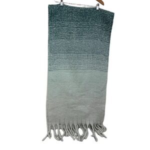 Mer Sea Cozy Wrap Womens Scarf Teal Ombre Fringe Knit Soft Polyester 20.5x92
